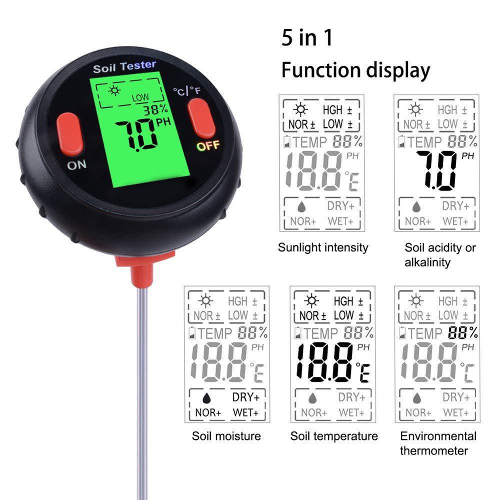 5 in 1 Soil Moisture Sunlight PH Humidity Temperature Tester